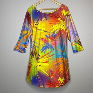 Yellow & Purple‎ Abstract Three-Quarter Sleeve Tunic